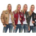 Damen Bomberjacke – Übergangsjacke mit Strickkragen & Patches