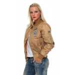 Damen Bomberjacke – Übergangsjacke mit Strickkragen & Patches