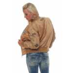 Damen Bomberjacke – Übergangsjacke mit Strickkragen & Patches
