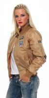 Damen Bomberjacke – Übergangsjacke mit Strickkragen & Patches