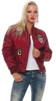 Damen Bomberjacke – Übergangsjacke mit Strickkragen & Patches