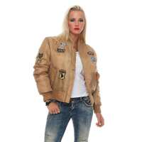 Damen Bomberjacke – Übergangsjacke mit Strickkragen & Patches
