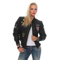 Damen Bomberjacke – Übergangsjacke mit Strickkragen & Patches