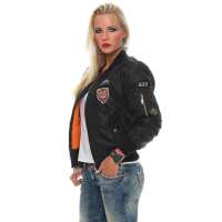 Damen Bomberjacke – Übergangsjacke mit Strickkragen & Patches