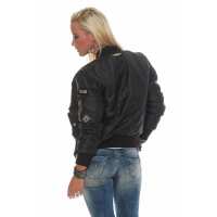Damen Bomberjacke – Übergangsjacke mit Strickkragen & Patches