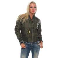 Damen Bomberjacke – Übergangsjacke mit Strickkragen & Patches