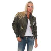 Damen Bomberjacke – Übergangsjacke mit Strickkragen & Patches