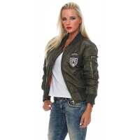 Damen Bomberjacke – Übergangsjacke mit Strickkragen & Patches