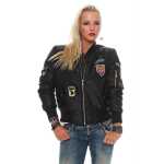 Damen Bomberjacke – Übergangsjacke mit Strickkragen & Patches