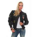 Damen Bomberjacke – Übergangsjacke mit Strickkragen & Patches