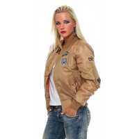 Damen Bomberjacke mit Patches, Stone XS