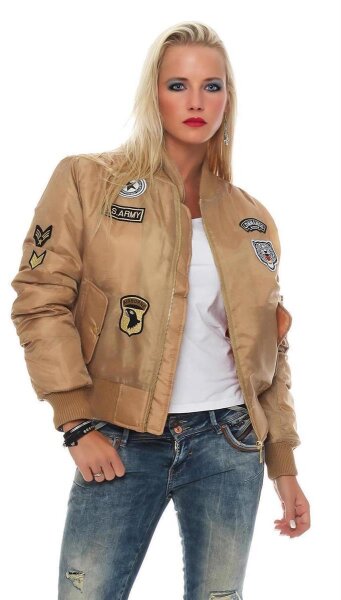 Damen Bomberjacke mit Patches, Stone L