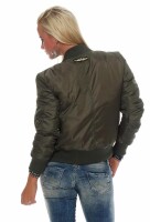 Damen Bomberjacke mit Patches, Khaki XS