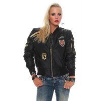 Damen Bomberjacke mit Patches, Schwarz M