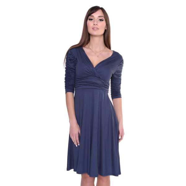 Kleid Knielang mit Raffungen Wickeloptik, V-Ausschnitt + MAMA Umstandsmode, 8199 Grafit S/M 36/38