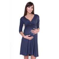 Kleid Knielang mit Raffungen Wickeloptik, V-Ausschnitt + MAMA Umstandsmode, 8199 Grafit S/M 36/38
