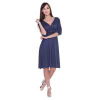 Kleid Knielang mit Raffungen Wickeloptik, V-Ausschnitt + MAMA Umstandsmode, 8199 Grafit S/M 36/38