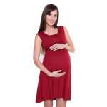 Kleid mit Raffungen V-Ausschnitt + MAMA Umstandsmode; Bordo/XS/S 34/36