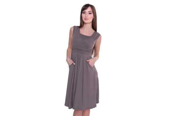 Kleid mit Raffungen V-Ausschnitt + MAMA Umstandsmode; Cappuccino/M/L 38/40