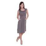 Kleid mit Raffungen V-Ausschnitt + MAMA Umstandsmode; Cappuccino/M/L 38/40