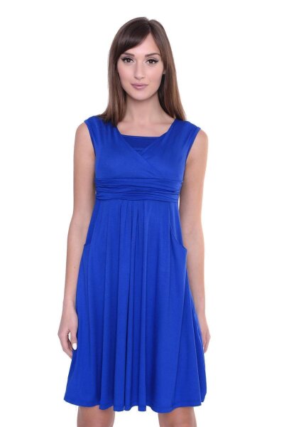 Kleid mit Raffungen V-Ausschnitt + MAMA Umstandsmode; Blau/XS/S 34/36