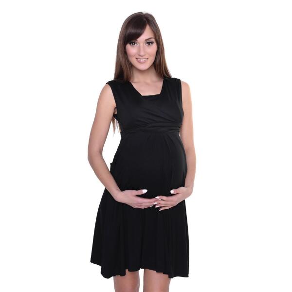 Kleid mit Raffungen V-Ausschnitt + MAMA Umstandsmode; Schwarz/L/XL 40/42