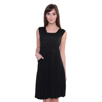 Kleid mit Raffungen V-Ausschnitt + MAMA Umstandsmode; Schwarz/L/XL 40/42