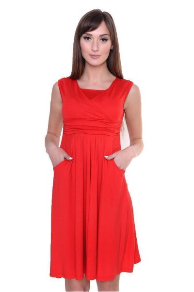 Kleid mit Raffungen V-Ausschnitt + MAMA Umstandsmode; Rot/XS/S 34/36