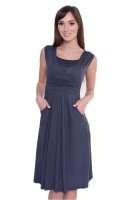 Kleid mit Raffungen V-Ausschnitt + MAMA Umstandsmode; Grafit/S/M 36/38