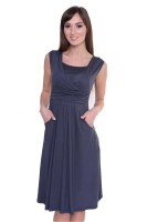 Kleid mit Raffungen V-Ausschnitt + MAMA Umstandsmode; Grafit/M/L 38/40