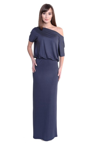 Maxi-Kleid elastischer Bund Dress Sommerkleid tailliert Lang, Grafit/L/XL 40/42