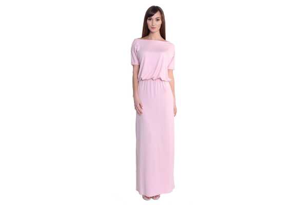 Maxi-Kleid elastischer Bund Dress Sommerkleid tailliert Lang, Puderrosa/S/M 36/38