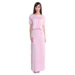 Maxi-Kleid elastischer Bund Dress Sommerkleid tailliert Lang, Puderrosa/S/M 36/38