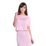 Maxi-Kleid elastischer Bund Dress Sommerkleid tailliert Lang, Puderrosa/S/M 36/38