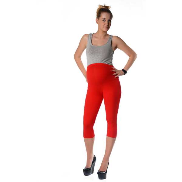 Umstandsleggings 3/4 Baumwolle Schwangerschaft Bauchbund EU Rot XL/42