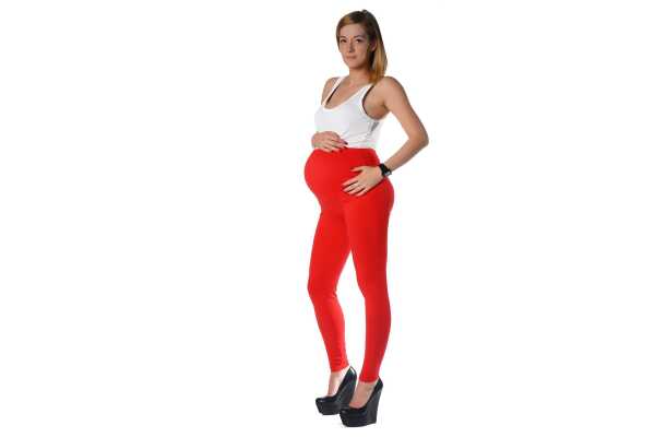 Umstandsleggings Lang Baumwolle Schwangerschaft Bauchbund EU Rot S/36
