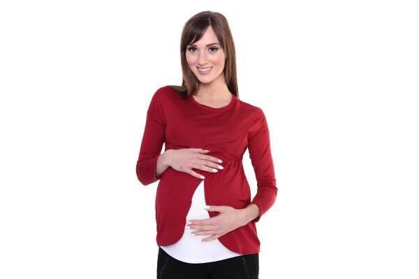 Damen MAMA Umstandshirt Langarm; Bordo XL/2XL 42/44