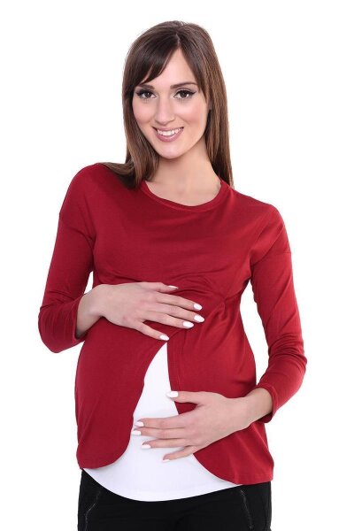 Damen MAMA Umstandshirt Langarm; Bordo 3XL/4XL 46/48