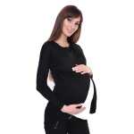 Damen MAMA Umstandshirt Langarm; Schwarz L/XL 40/42