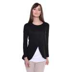 Damen MAMA Umstandshirt Langarm; Schwarz L/XL 40/42