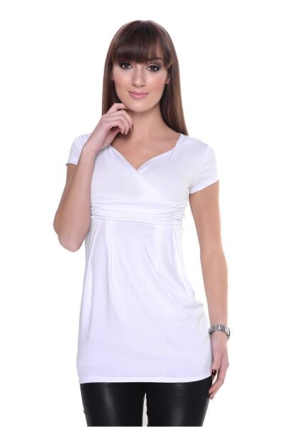 Longshirt Shirt Top Mini Kleid V-Ausschnitt; Weiß XS/S