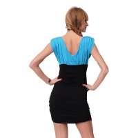 Damen Kleid Dress V-Ausschnitt Raffungen; Türkis-Schwarz S/M 36/38