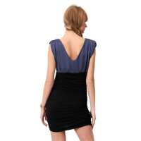 Damen Kleid Dress V-Ausschnitt Raffungen; Grafit-Schwarz...