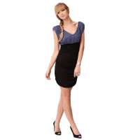 Damen Kleid Dress V-Ausschnitt Raffungen; Grafit-Schwarz S/M 36/38