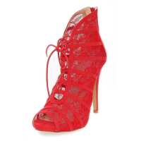 Damen Sommer Sandaletten mit Tüll; Rot/38