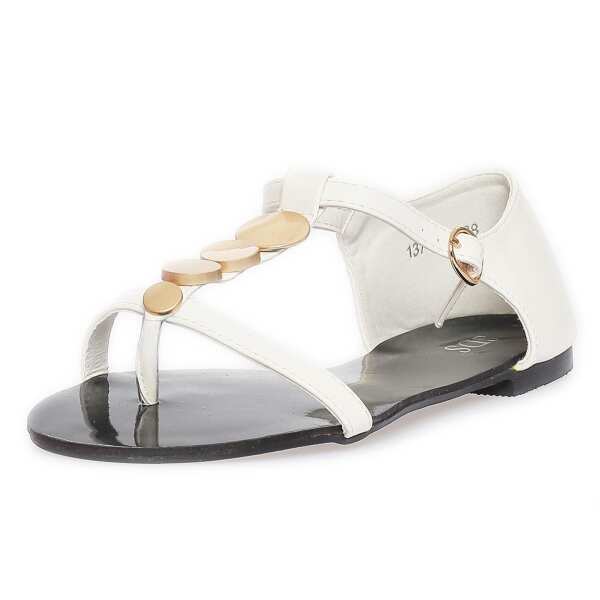 Damen Sandalen mit Metall-Applikationen Zehentrenner ; Weiß 36