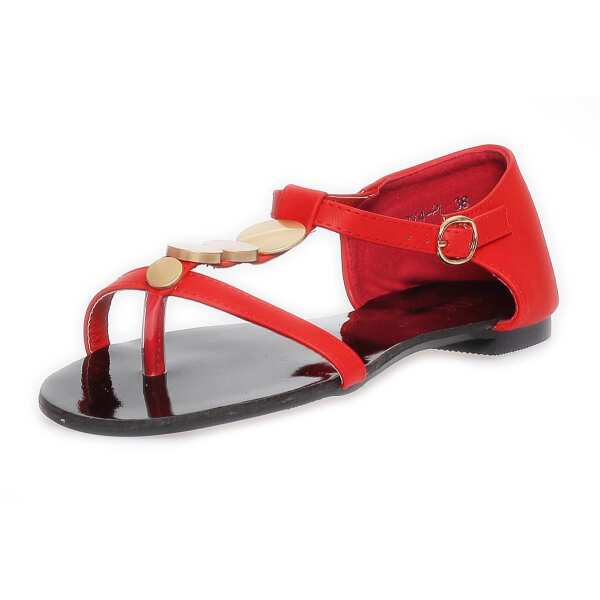 Damen Sandalen mit Metall-Applikationen Zehentrenner ; Rot 36