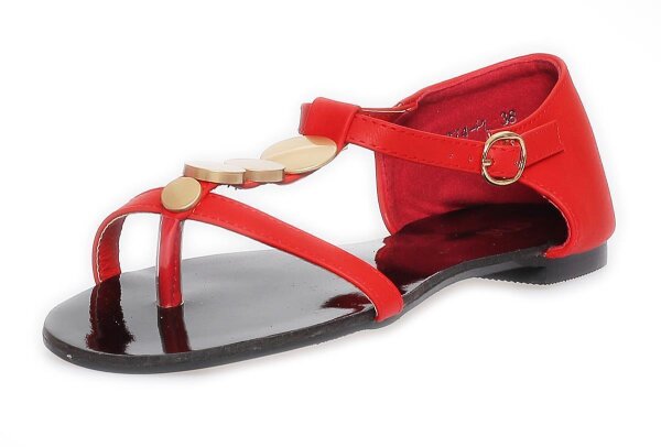 Damen Sandalen mit Metall-Applikationen Zehentrenner ; Rot 37