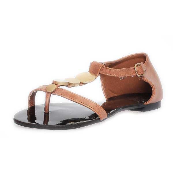 Damen Sandalen mit Metall-Applikationen Zehentrenner ; Bronze 38
