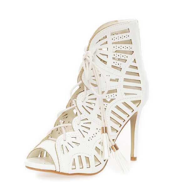 Damen Schnür Pumps Stilett; Weiß/37